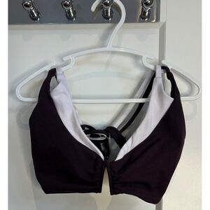 Bombshell Sportswear Womens Purple White Plunge Double Strap Sports Bra Size M